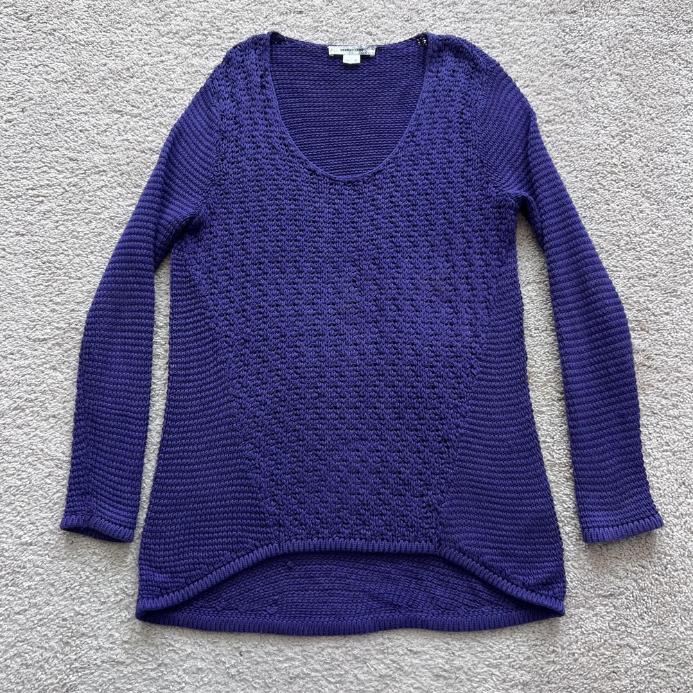 Helmut Lang Yak Open Knit Tunic Sweater Womens S Purple Scoop Neck Long Sleeve
